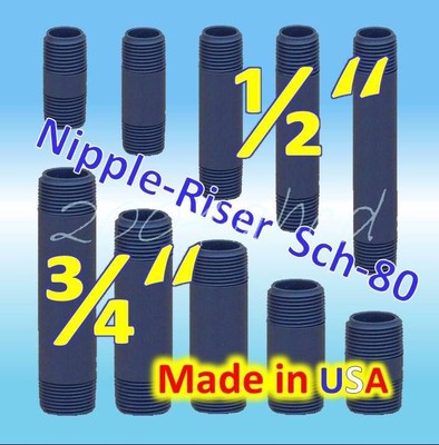 (2x) 1/2'',3/4'' Irrigation Sprinkler Head Riser Pipe Extension Nipple-Rise Sch-80