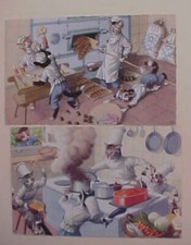 US CATS  AS CHEF COOKING KITCHEN DISASTER   ON 2 DIFF. PICTURE CARDS MINT