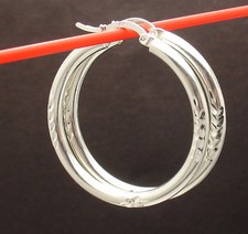 1.25" Diamond Cut Sparkle Hoop Earrings Real 925 Sterling Silver 3mm X 30mm