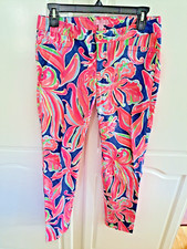 Lilly Pulitzer South Ocean Skinny Size 4 Coastal Pink and Blue Around Pants