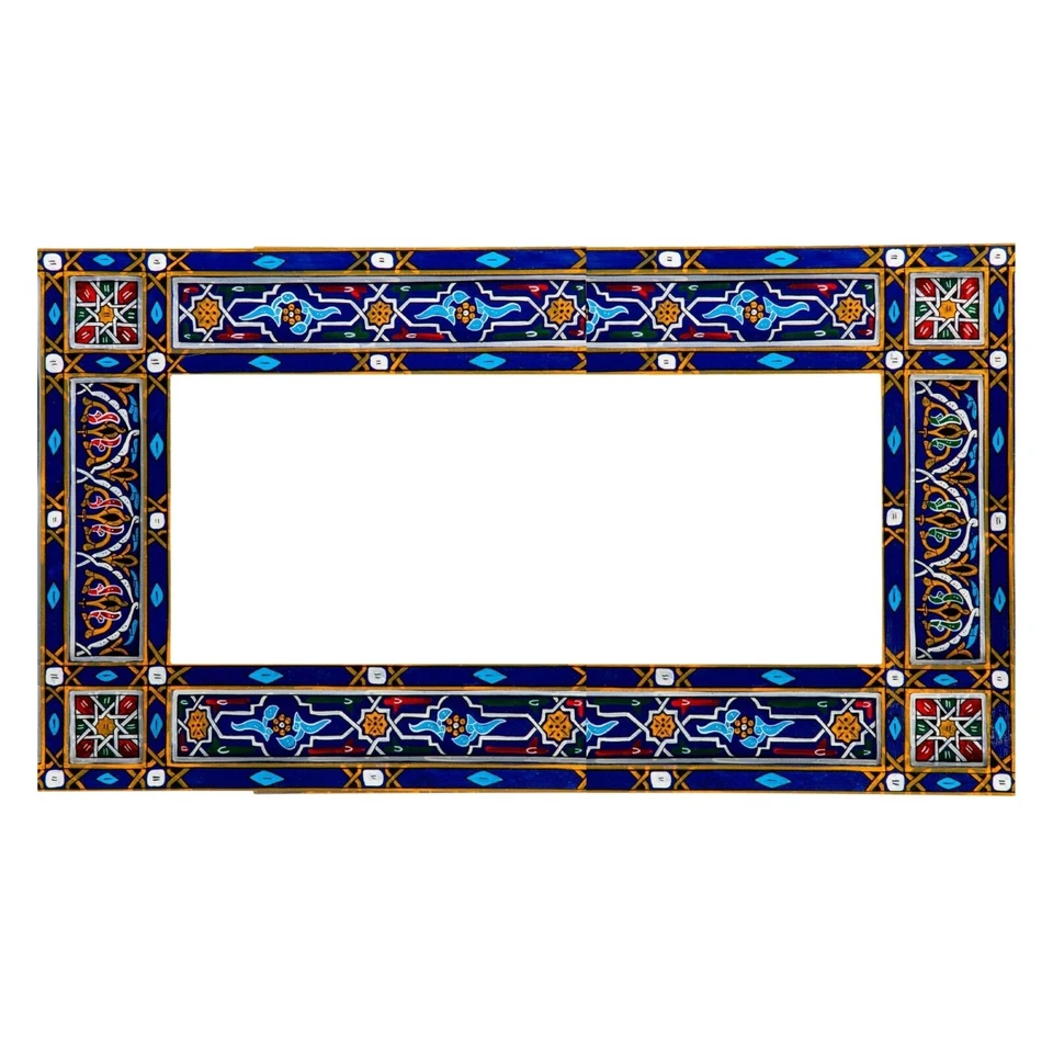 Marco de espejo azul marino horizontal longitud completa marroquí pintado a mano 61" x 24" Foto 2 de 4