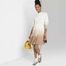 Wild Fable Women's Ombre Long Sleeve Cozy Fleece Dress Brown Size Small NWOT