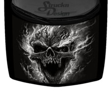 Screaming Skull Fire Flames Fierce Teeth Greyscale Hood Wrap Vinyl Graphic Decal