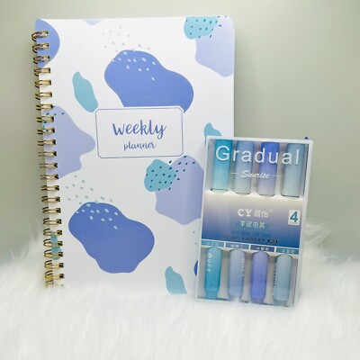 Weekly Planner and Purple Series Highlighter Pen Set Bundle