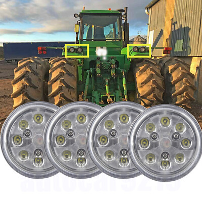 4x LED Headlight 4.5'' Round Flood Hi/Lo Beam John Deere 520,530,620,630,720,730