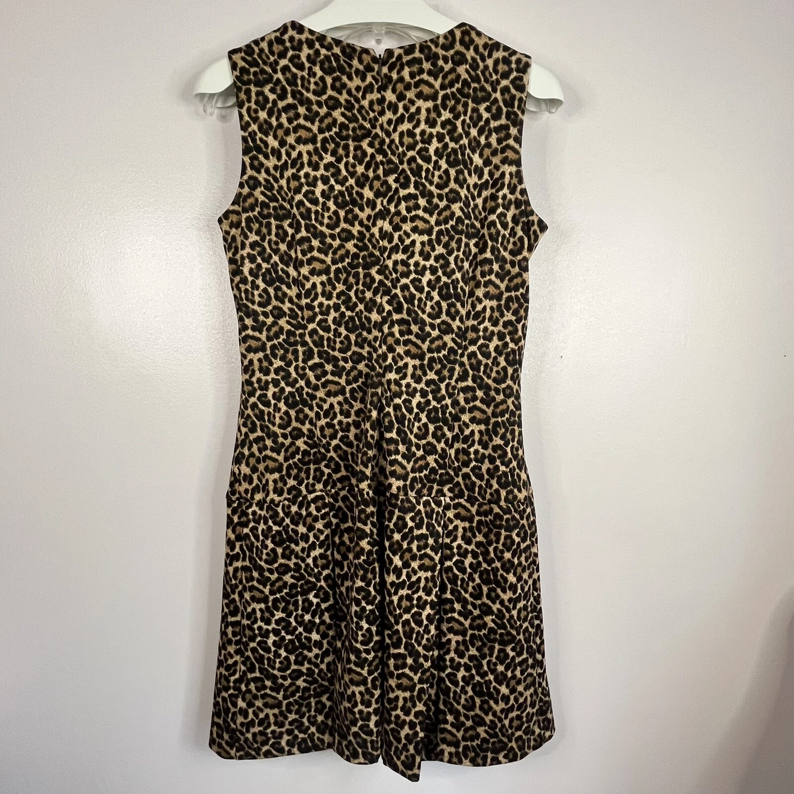 Abito Michael Kors 4 marrone nero animale senza maniche gonna plissettata accento cerniera