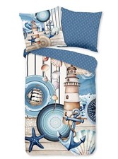 hip Satin Bettwäsche 135x200 Aldiana Maritim Anker Leuchtturm Muschel blau 33219