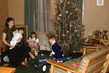 Kodak Slide 1950s Red Border Kodachrome Christmas Morning Ride On Army Truck