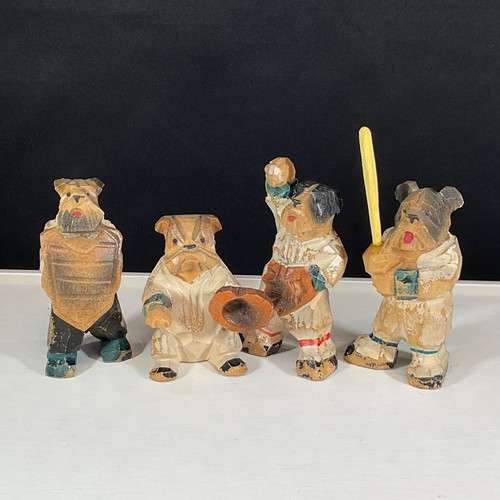 Vintage ANRI? Hand Carved Wooden Dog Baseball Team Figurines 15pc Set Sports - Afbeelding 2 van 17