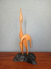 Kranich-Paar auf einem Felsen, 53 cm, 50er 60er, Holz und Stein