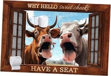 Hello Sweet Cheeks Bathroom Sign highland cow bathroom decor Funny Cow Wall