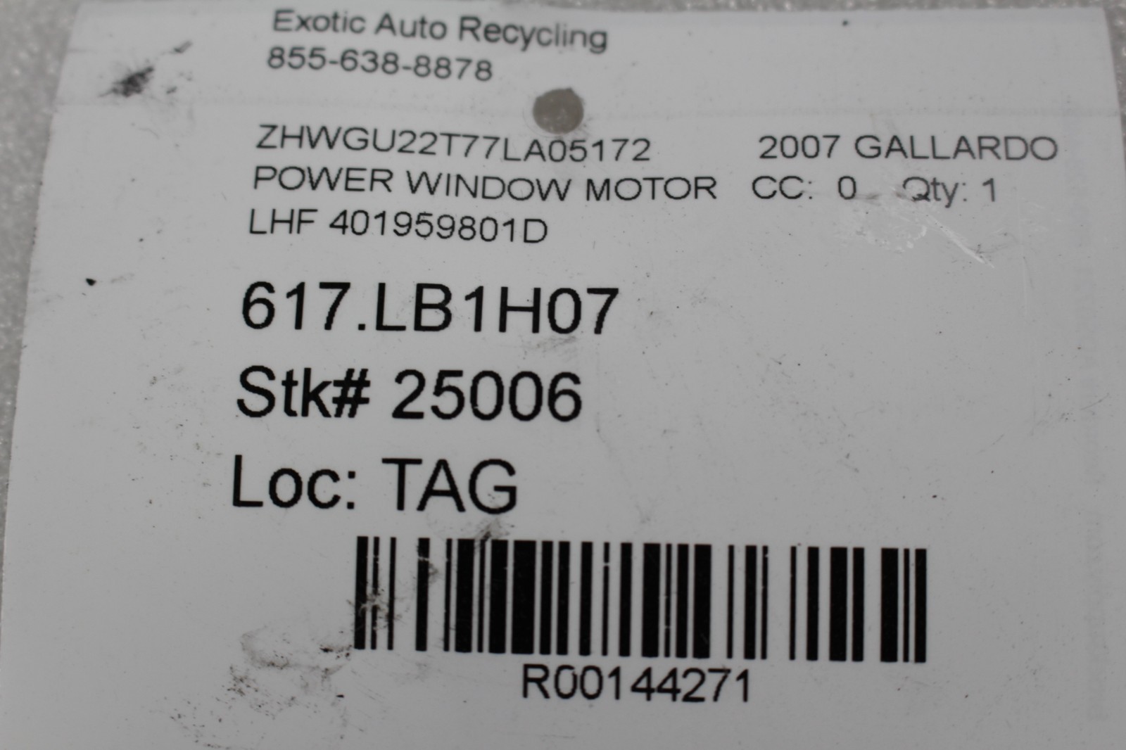 Lamborghini Gallardo LH, Left Door Glass Window Regulator Motor, P/N 401959801D