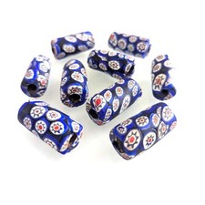 Millefiori Java Trade Beads Cylinder 12-15 x -24-27mm Dark Blue, White and Red