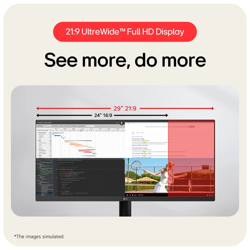 LG 29U511A-B 29" Ultrawide Full HD IPS 100Hz HDR10 Anti-reflective Monitor - Image 2 of 4