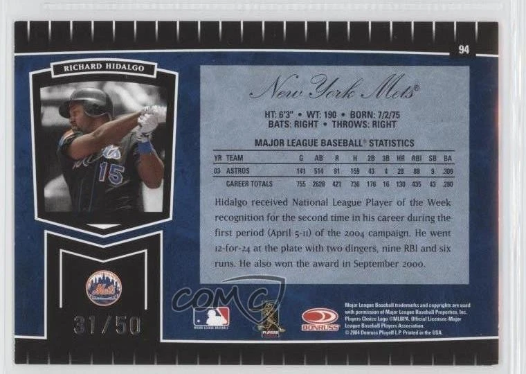 2004 Leaf Certified Cuts Marble Blue /50 Richard Hidalgo #94 - Image 2 of 2