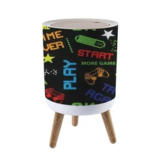 Trash Can with Lid Seamless Abstract in Pixel Game Style with Dice Words for Boy