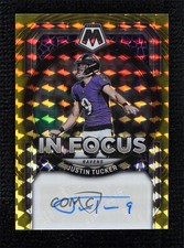 2023 Panini Mosaic In Focus Signatures Gold Prizm 8/10 Justin Tucker Auto 1fl4