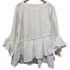 em. Frill Sleeve Peplum Blouse Flare Pullover F White Women USED