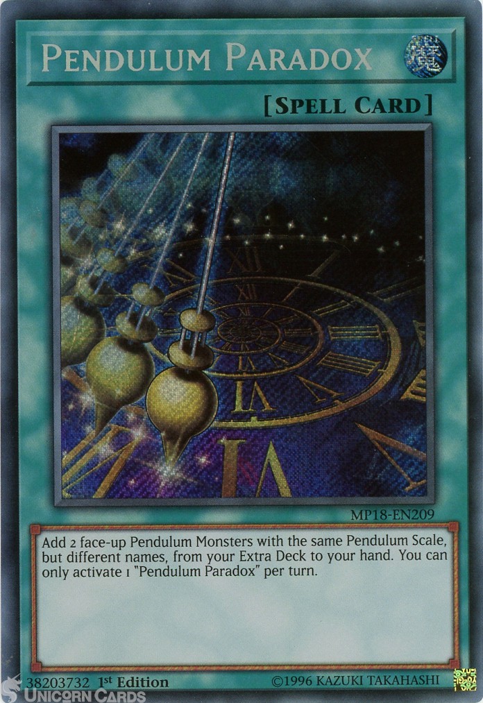 MP18-EN209 Pendulum Paradox Secret Rare 1st Edition Mint YuGiOh Card