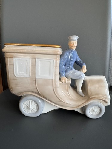 VINTAGE! Car and Chauffeur Ceramic Coin Bank Unbranded