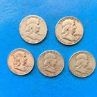 LOT OF 5 BENJAMIN FRANKLIN HALF DOLLARS 1954, 1956, 1958, 1960 1962