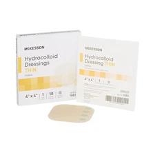 McKesson Thin Hydrocolloid Dressing 4 x 4" Square Thin Film Backing 10 per Box