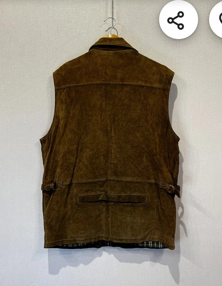 Chaleco de caza de cuero gamuza con cremallera vintage para hombre cuero marrón caballero... Foto 3 de 4