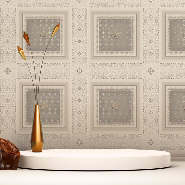 Tadessi Vliestapete Grafik Tino M1-No.2400 | Grau | Barock | Creme | Geometrisch-image