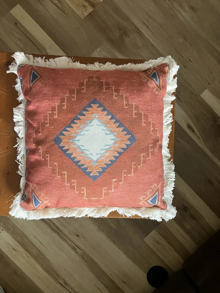 Almohada de diamante 16x16 arpillera suroeste almohada de acento flecos rústicos boho Foto 3 de 4