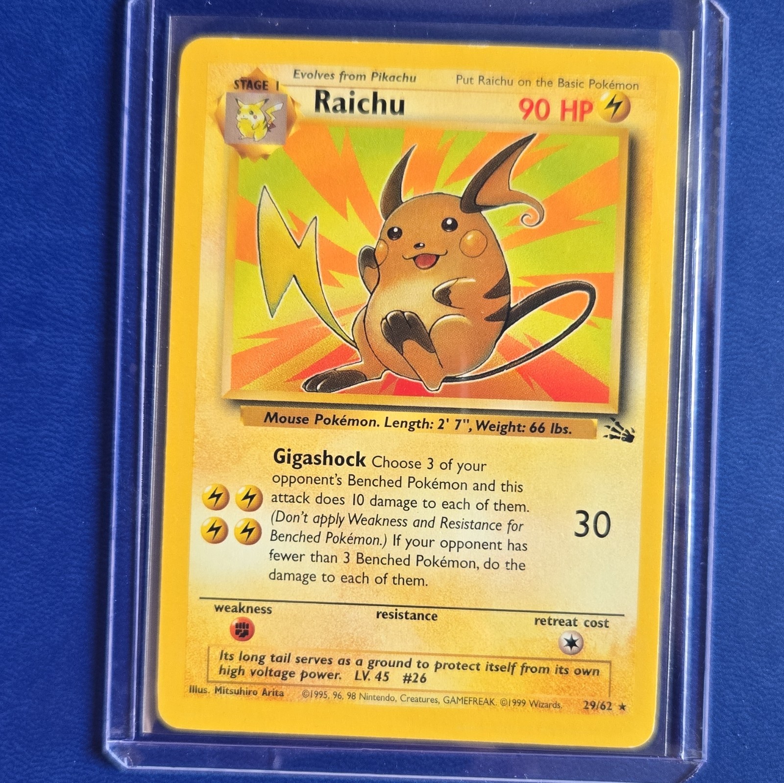Pokemon TCG Card Raichu 29/62 Fossil Unlimited Non-Holo WOTC 1999 Rare