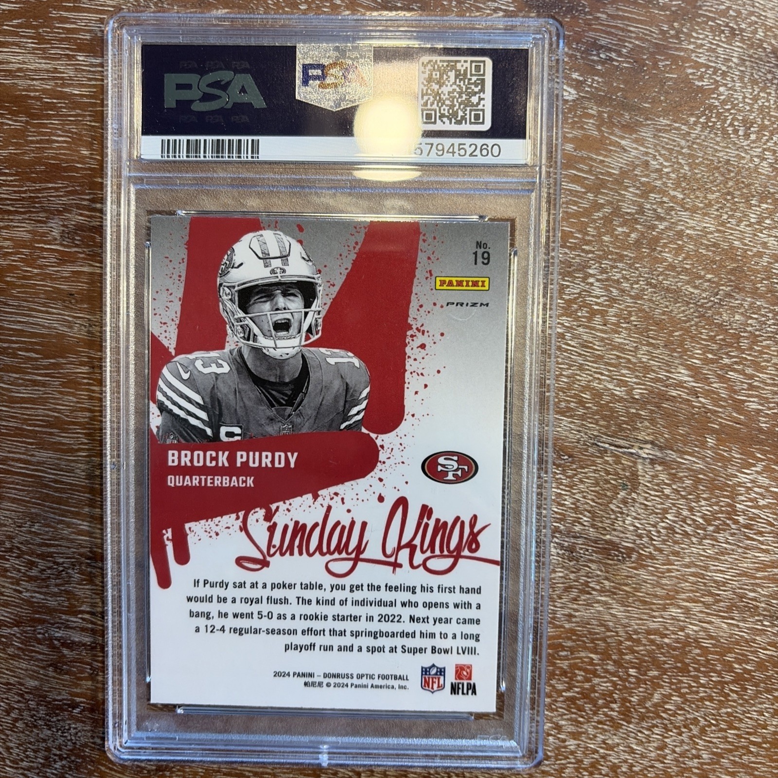Panini 2024 Donruss Optic Brock Purdy Sunday Kings #19 49ers PSA 8 view 3