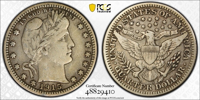 1915-S Barber Quarter PCGS VF25