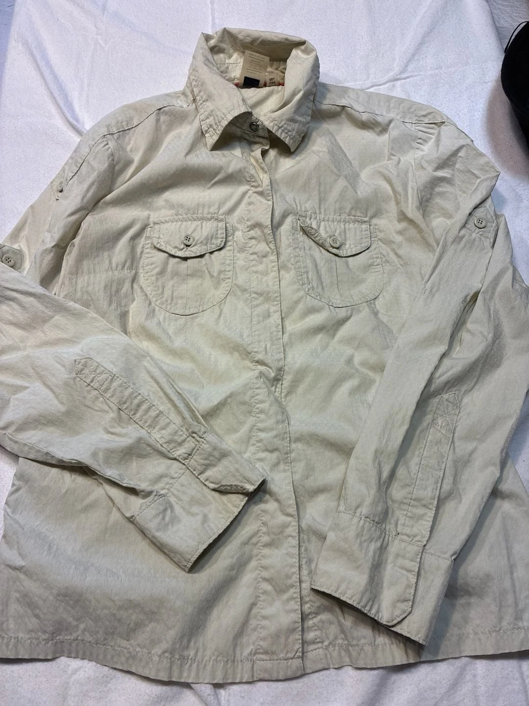 REI Womens UPF 30+ Long Sleeve Roll Tab Button Down Safari Hiking Shirt