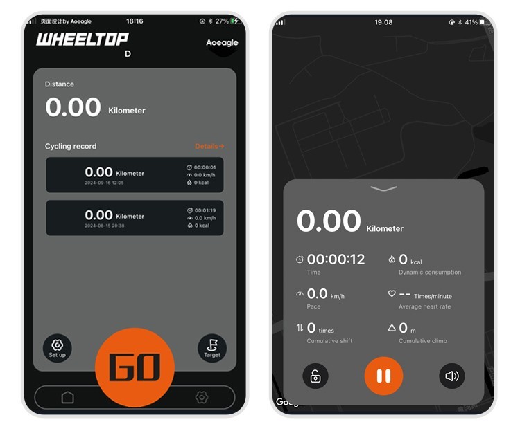 WHEELTOP app home screen and ride computer