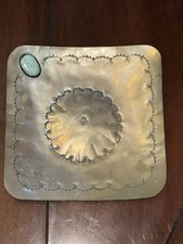CERRILLOS, NEW MEXICO ARTIST TODD 6" SILVER TRINKET TRAY WITH TURQUOISE STONE