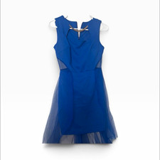 Women’s Blue Bodycon Dress M Sleeveless Knee Length Solid Sheer Mesh