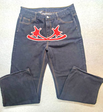 Y2k Gothic Star Jeans Baggy Wide Leg Men XL 36 Waist Black Embroidered