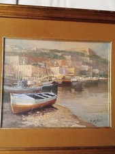 olio su tavolettta napoli da mergellina firmato giuseppe esposito