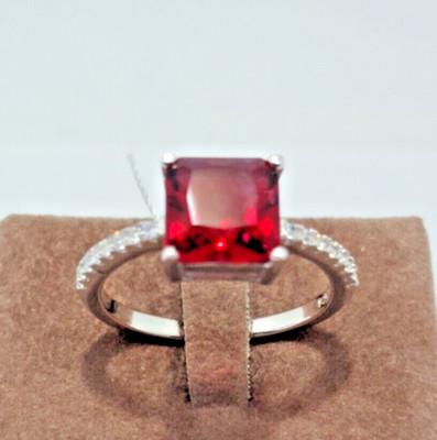 Damen Ring Silber 925 rhodiniert Solitär Zirkonia Rubinrot Princess Schliff