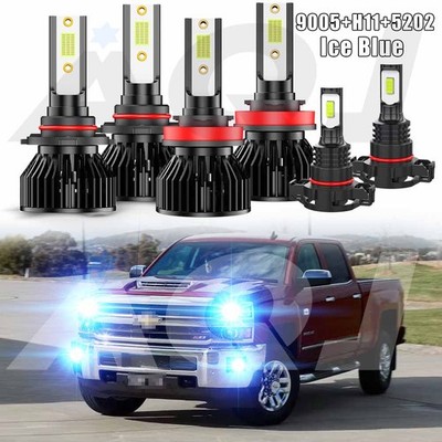 For Chevrolet Silverado 2500 HD 2007-2019 Blue LED Headlights Bulbs +Fog Light