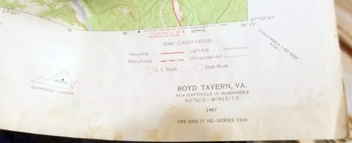 1967 Orig USGS Topo Mappa Boyd Taverna VIRGINIA Quad 7.5' 1:24000 Scout Piegato .a - Foto 2 di 3