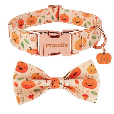 Halloween Dog Collar with Bow Tie Metal Buckle Multi Size Adjustable Yellow C...