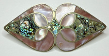 Vtg Alpaca Mexican Silver Abalone Shell Hair Clip / Barrette