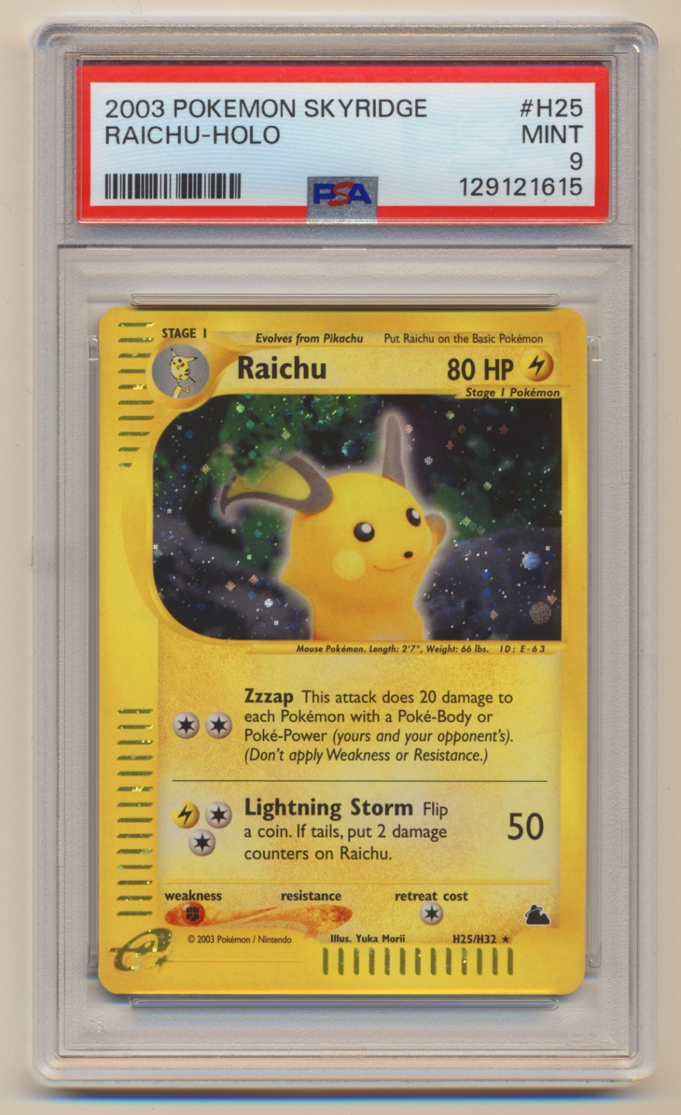 PSA 9 Pokemon Skyridge Holo Rare SWIRL Raichu H25/H32 MINT Condition!!