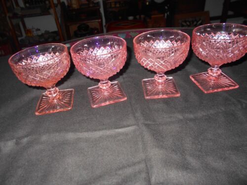 4 Hocking MISS AMERICA Pink Depression Uranium Glass Sherbets 8021