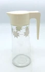 Vintage Anchor Hocking MCM White Atomic Starburst 9" Clear Glass Juice Pitcher