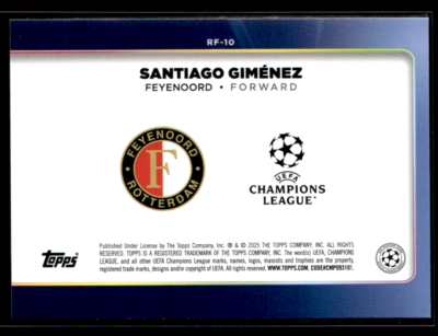 2024-25 Topps UEFA CC #RF-10 Santiago Gimenez Feyenoord Trophy