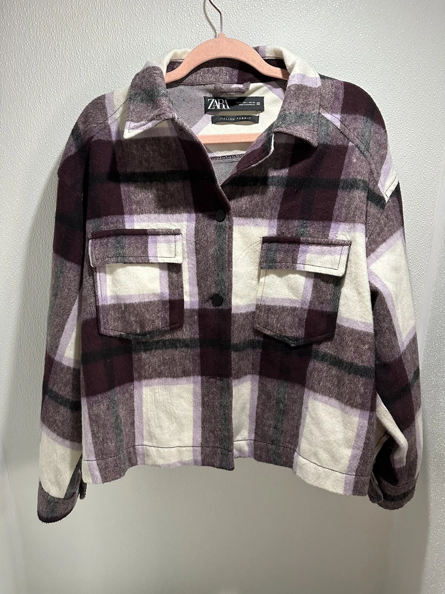 Zara Purple Check Plaid Wool Blend Overshirt Shacket Jacket