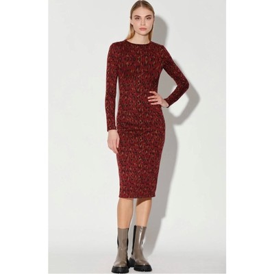 NWT Walter Baker Womens Shaina Bodycon Midi Knit Dress in Dali Leopard Knit Sz L