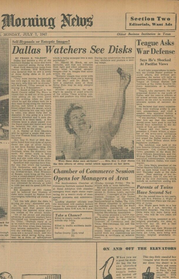 TheSexPistols 新聞 UFO Roswell Original Newspaper July 7 1947 Woman Says Disks